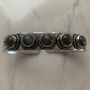 1948 Silver Cuff Bracelet with Labradorite Stone Embellishments